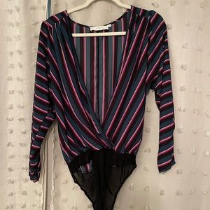 Striped ASTR Deep V Body Suit Size M